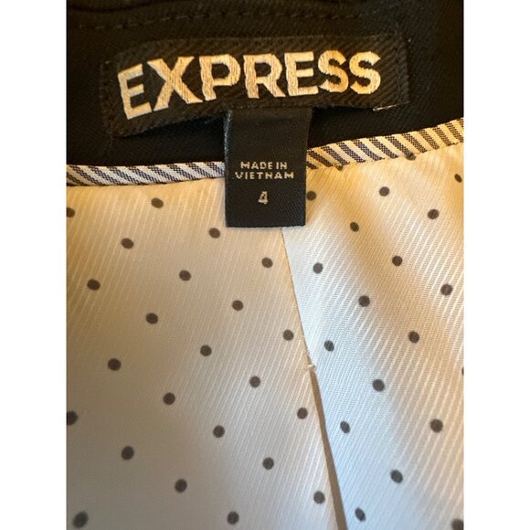 Express Womens Black Boyfriend Blazer Size 4 Polka Dot Lining Office Neutral - Picture 2 of 5